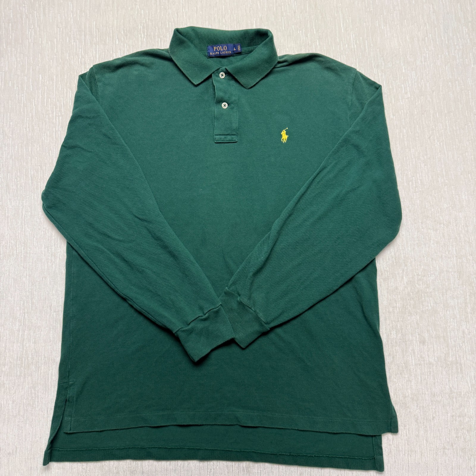 VTG Ralph Lauren Polo Shirt Mens Large Green Cotton Pony Logo Blue Label Preppy