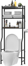 3-Tier over the Toilet Storage, Freestanding Metal Bathroom Shelves with 4 Hooks