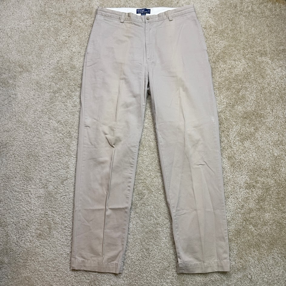 VTG Polo Ralph Lauren Mens Chino Pants 36x34 Tan Beige Straight Fit Cotton Twill