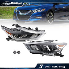 Black Lh Rh Headlights For 2016-2018 Nissan Maxima S Sl Sv W Led Drl Halogen