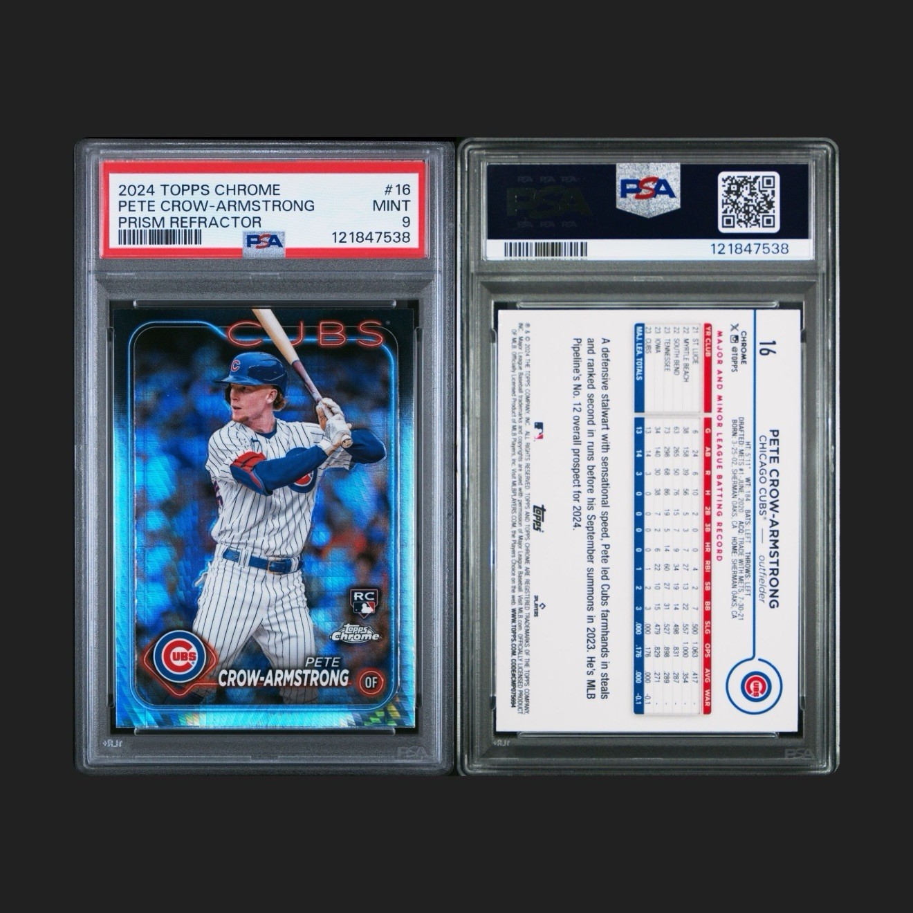 Topps 2024 Chrome Pete Crow-Armstrong #16 Prism Refractor Rookie PSA 9 Cubs