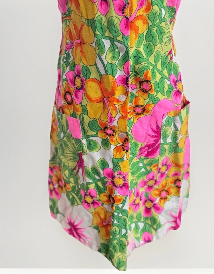Vestido Floral Vintage Aloha Auténtico Hawaiano Original Rosa Brillante Algodón S Foto 4 de 4