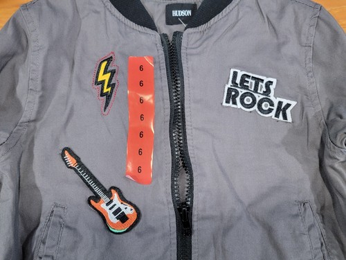 Hudson Jacket & Jeans Boys 6 Gray Bomber Let’s Rock Punk Rocker Patches Rockstar - Picture 3 of 14