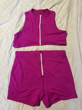 Women s Solid Pink 2-Piece Zip-Up Mock Neck S...