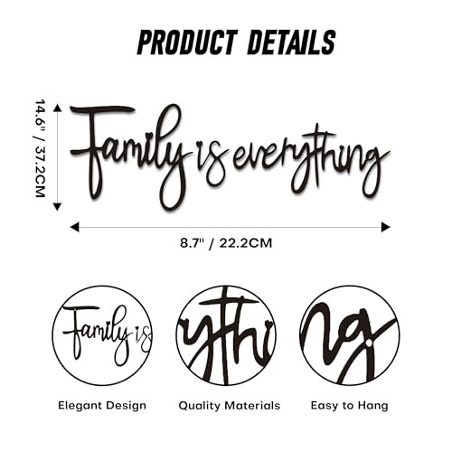 Rajukit Family Wall Decor – Elegant Black Metal Family Sign, Rust-Proof Wall - Picture 2 of 6