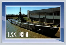 U.S.S. Drum Submarine Postcard Mobile Alabama WWII Naval Vessel
