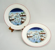 (2) VILLEROY & BOCH - NAIF CHRISTMAS  10 1/2" DINNER PLATE - LAPLAU - LUXEMBOURG