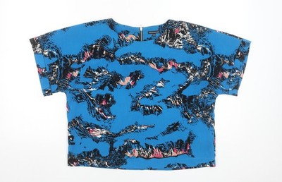 Warehouse Damenbluse blau abstrakt gewebt UK 12 Kurzarm