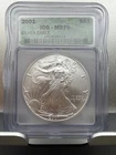 2001 $1 AMERICAN SILVER EAGLE ICG MS70 GREEN LABEL