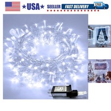 33ft 100 LED White Christmas Lights, 8 Modes Connectable Clear Wire Twinkle F...
