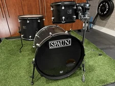Spaun USA Custom Drumset Black Satin Black Hardware / Satin lugs