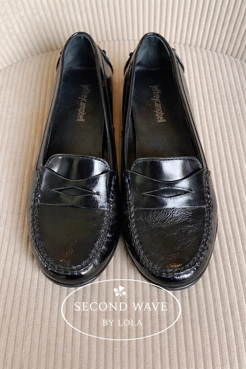 Jeffrey Campbell Velveteen Horsebit Loafers Black Patent Leather Luxury Size 7.5 Jeffrey Campbell Loafer Solid Flats for Women for sale | eBay main image 3