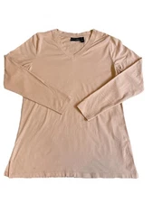 Attitudes by Renee Women’s Finespun Shirt Beige V-neck Everyday Blouse Size M