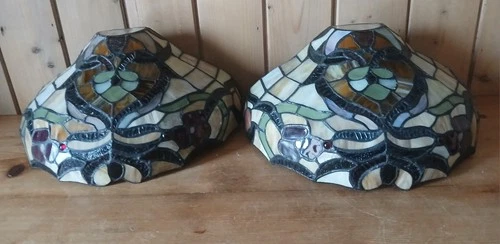 2 Vtg Stained Glass Wall Sconce Light Lamp Fixture Tiffany Style Mount