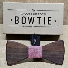 The Two Guys Bow tie Company Wooden Bow Tie Real Walnut Hardwood Bow Tie NEW 