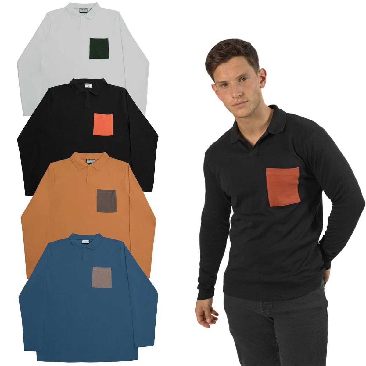mens long sleeve polo shirts with pocket