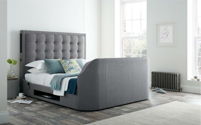 Titan 2 Smoke Grey Fabric Super King Size Tv Bed Inc 43 Lg Smart