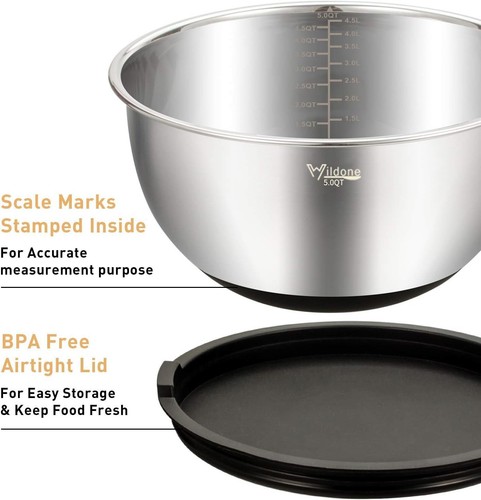 Versatile Stainless Steel Nesting Bowls with Airtight Lids & Non-Slip Base - Picture 4 of 9