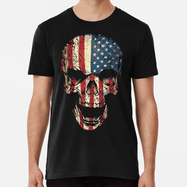 Angry American Flag Skull Premium Design Gift For Unisex T-Shirt S-5XL