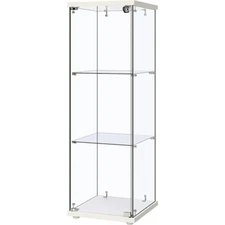 Glass Display Cabinet 3-Shelf Glass Curio Cabinet Trophy Case Bookshelf w/ Lock