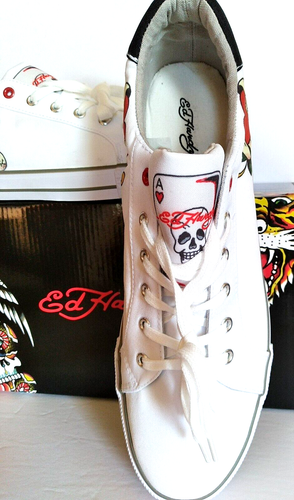 NIB Ed Hardy White Love Kills Slowly Mens Canvas Lace Up Sneakers Shoes 13 Gift - Picture 5 of 8