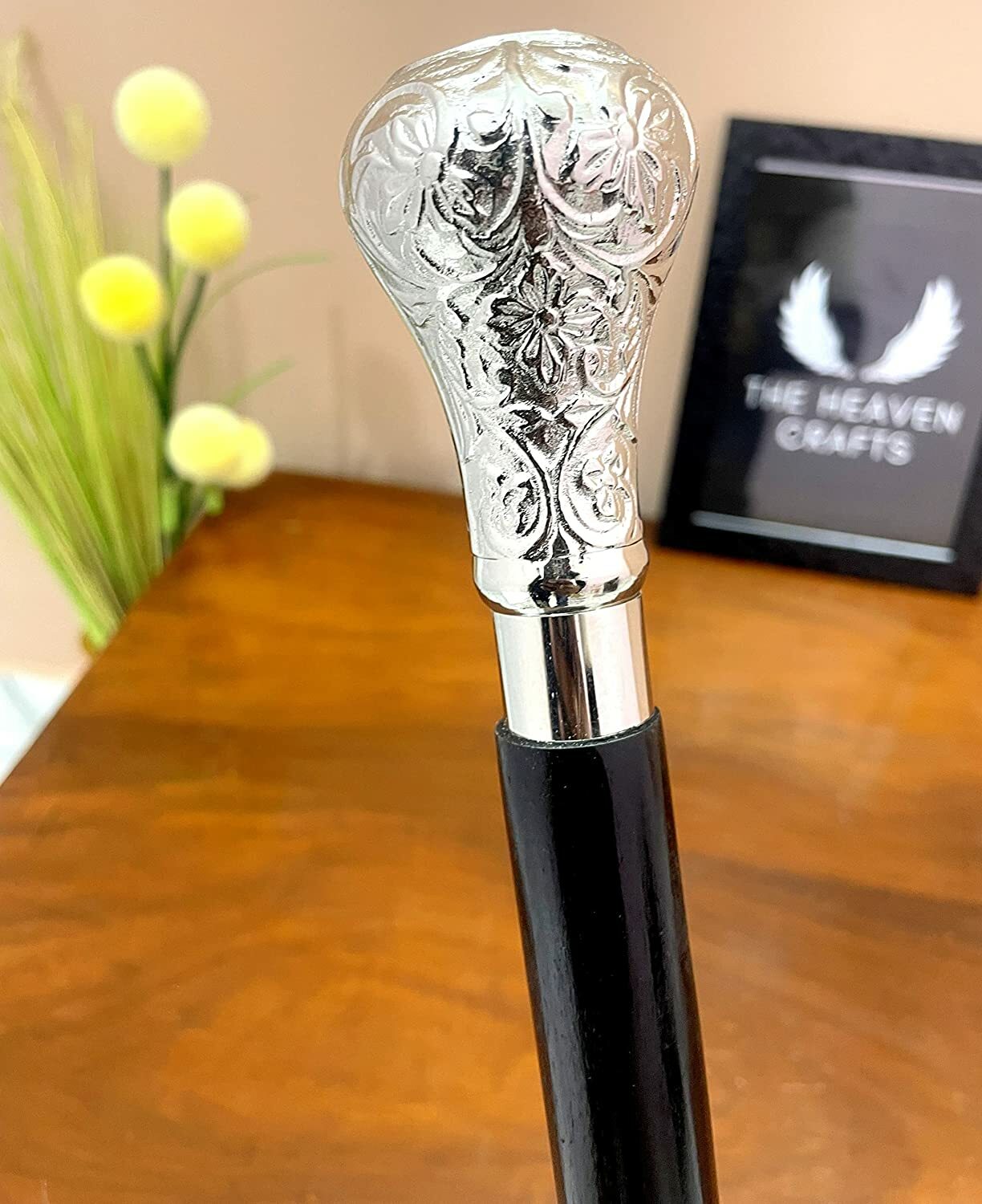 Solid Brass Handle Silver Shiny Designer Walking … - image 2