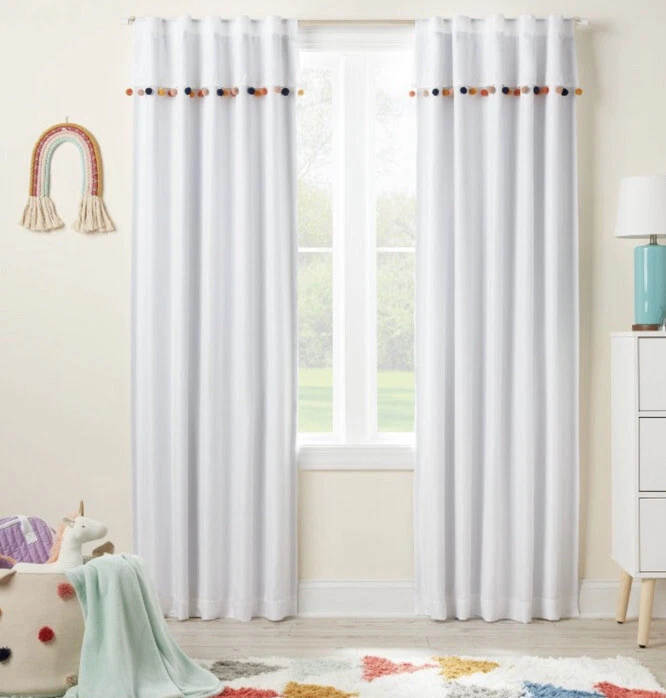 84 Blackout Tassel Kids' Curtain Panel White/black - Pillowfort