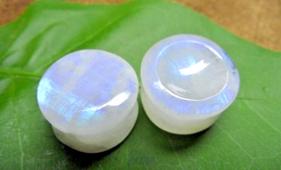 Pair Rainbow Moonstone Earring Ear Gauge & Double Flare Plugs Best Body Jewelry - Image 3 of 4