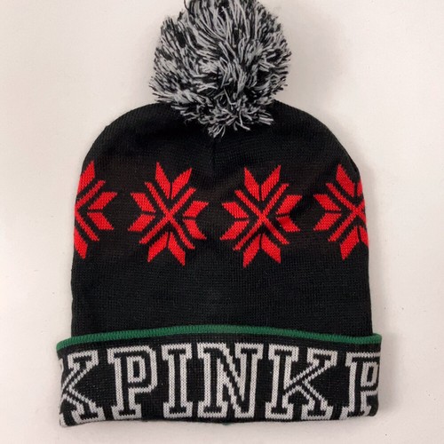 Victoria Secret Winter Pom Pom Hat Pink Spell Out