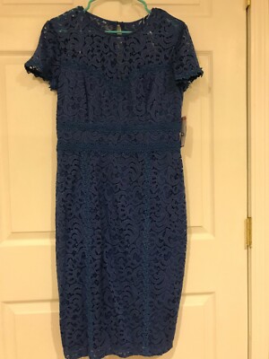 Premier Amour Women's Blue Short Sleeve Crochet Dress Size 12 NWT $74 | eBay
