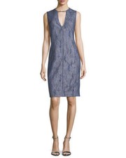 Elie Tahari Dress Pacey Knit Blue V Cut Out Neck Sz 4 NEW NWT