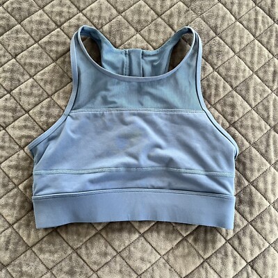 Zyia Sport Bra Women Small Yoga Run Blue One More Rep Athletic Zip Back EE 