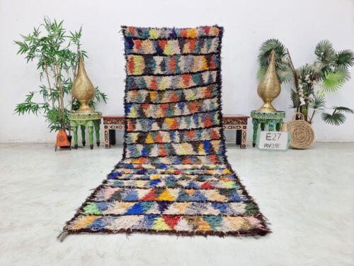 Moroccan Handmade Vintage Rug 3'1x8'7 Berber Geometric Multicolor Cotton Carpet - Picture 2 of 12