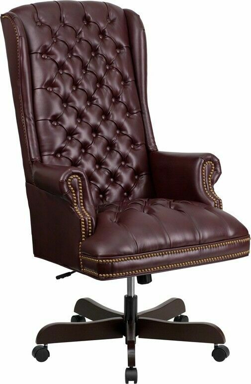 High Back Traditional Button Tufted Burgundy Leather Executive Office Chair