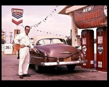 1950s Chevron Gas Station PHOTO Standard Oil Service Attendant Car Vintage Pumps