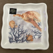 Effetti Home Sea Turtle Ceramic 7”  Appetizer Plates Set of 4 NEW