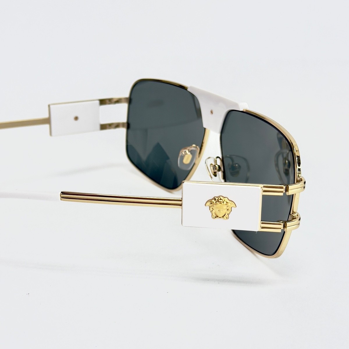 VERSACE Medusa NAVIGATOR Gold Stud White Aviator Unisex Sunglasses