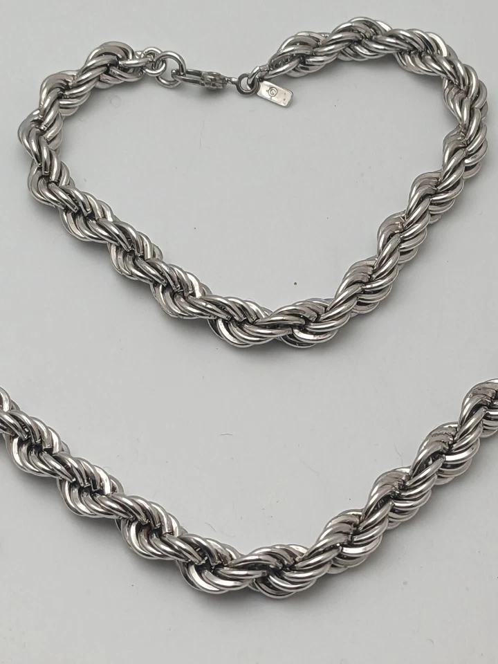 Juego Gargantilla Collar Cadena Cuerda Tono Plata Monet Vintage Años 60 15.5" y Pulsera 7" Foto 2 de 4