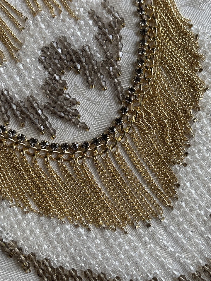 Pendientes Collar Park Lane Bali Blanco Gris Cuentas Borla Babero Tono Dorado Usados en Excelente Condición! Foto 4 de 4