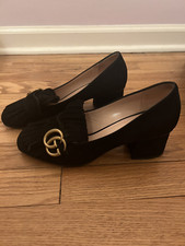 GUCCI BLACK SUEDE MARMONT PUMP WOMENS SIZE 37 ORIGINAL BOX WITH DUST COVERS
