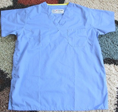 Aramark Unisex Reversible Scrub Top W Pocket Ceil Blue Sz Small