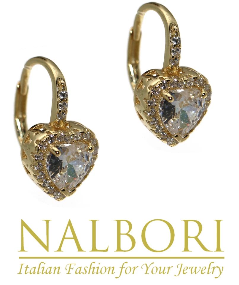 orecchini monachella argento 925 bagno oro giallo 18KT cuore brillante bianco - Immagine 4 di 4