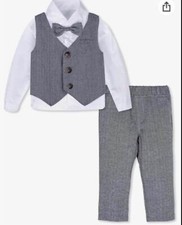 Boy Size 2T Tuxedo Gray with White Undershirt. Gray Matching Bow Tie  Vest