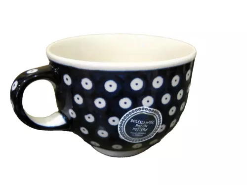Boleslawiec Polish Pottery Zaklady Large MUG  soup CUP Blue DOTS Eyes 16 oz New