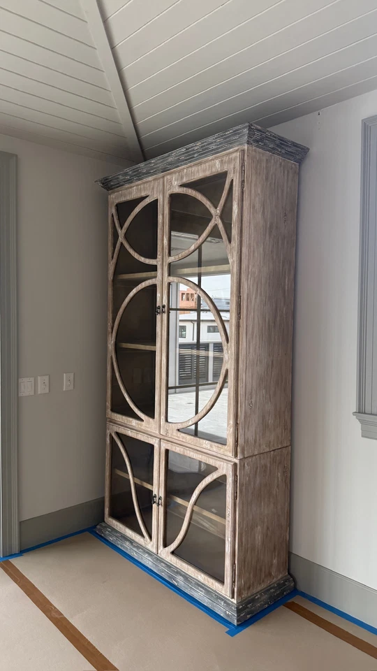 French Country Taupe Oak Reclaimed Wood Cabinet Vitrime - Image 3 of 3