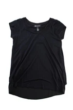 Inc Black Cap-Sleeve Chiffon Fold Over Back Top XS