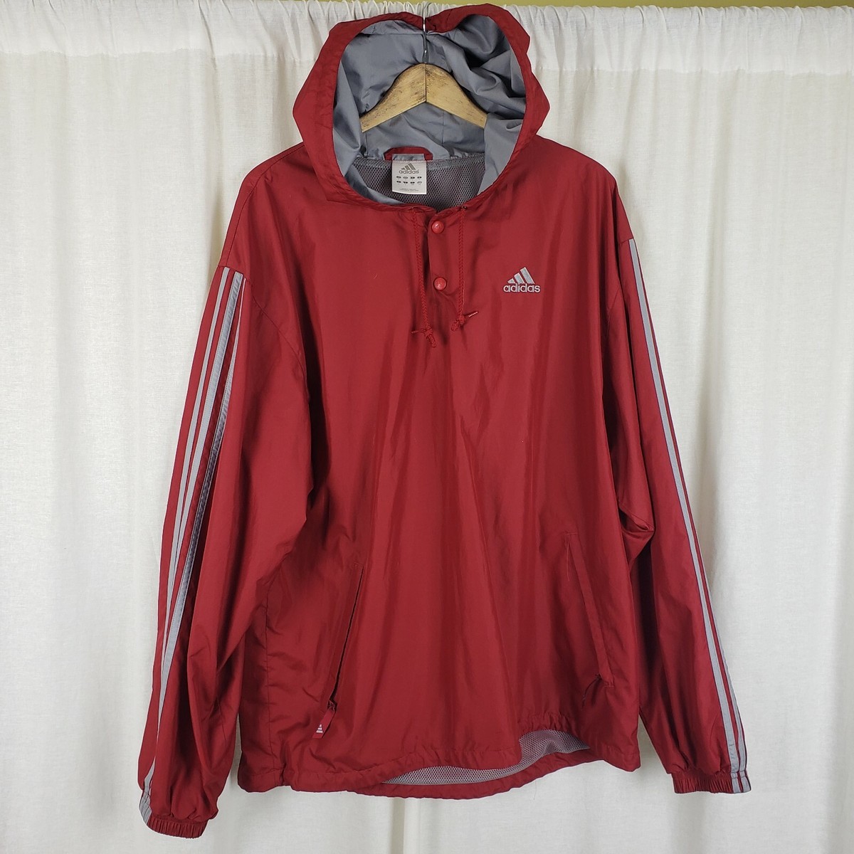 Vintage Y2K Adidas Hooded Snap Henley Rain Wind Jacket Mens Vintage Y2K Adidas Hooded Snap Henley Rain Wind Jacket Mens