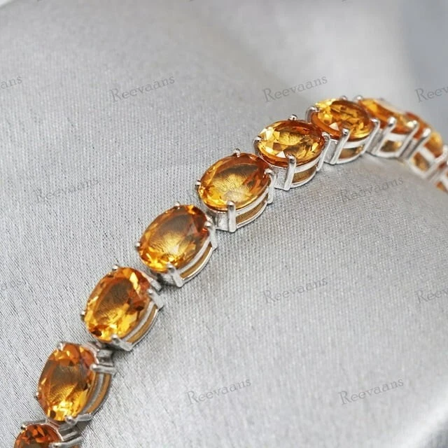 黄水晶椭圆形 8x6 毫米宝石网球手链,金银首饰,周年纪念 Gif — 第 3/4 张图片