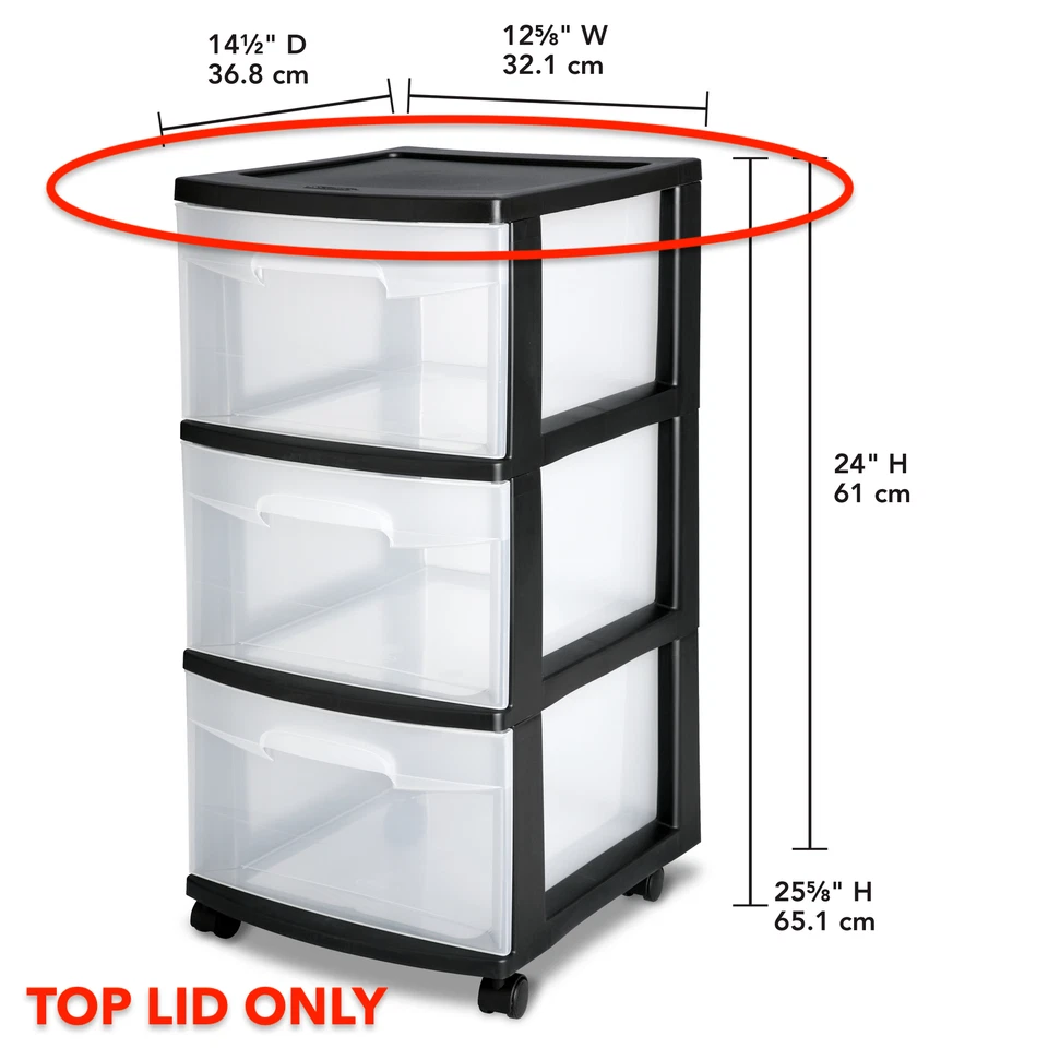 Sterilite BLACK TOP LID - COVER ONLY for Plastic 3 Drawer Cart Organizer Storage - Image 3 of 3