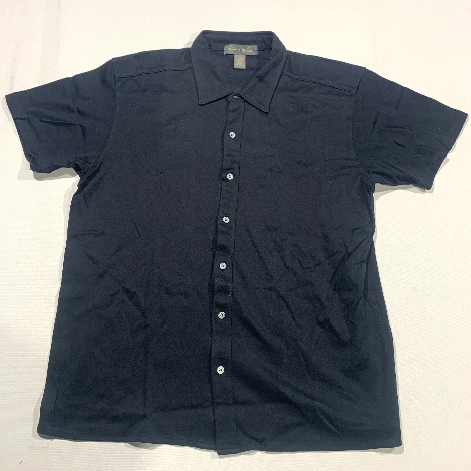 VNTG Banana Republic Classic Mens Black Button Down Short Sleeve Casual Shirt XL